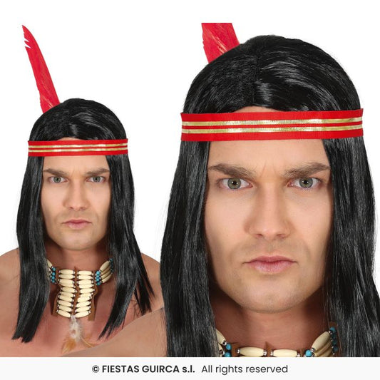 Indian Wig With Headband Mens Western Native Fancy Dress Accessory