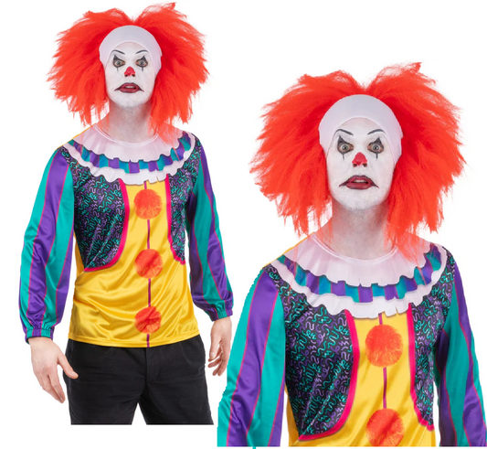 IT Classic Pennywise Top Adults Halloween Scary Clown Official Fancy Dress Costume