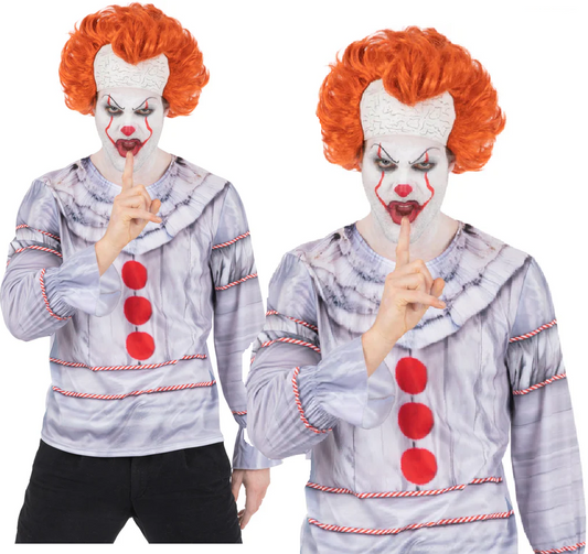 IT Movie Pennywise Top Adults Halloween Scary Clown Mens Fancy Dress Costume