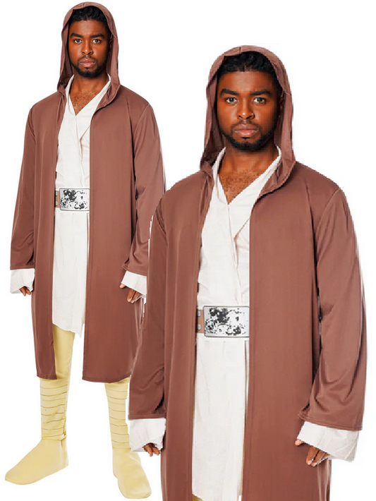 Adult Jedi Costume Brown Black Sith Hooded Robe Monk Fancy Dress Star Wars New