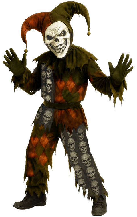 Halloween Horror Jester Costume Fun World Kids Fancy Dress Outfit Age 8-14