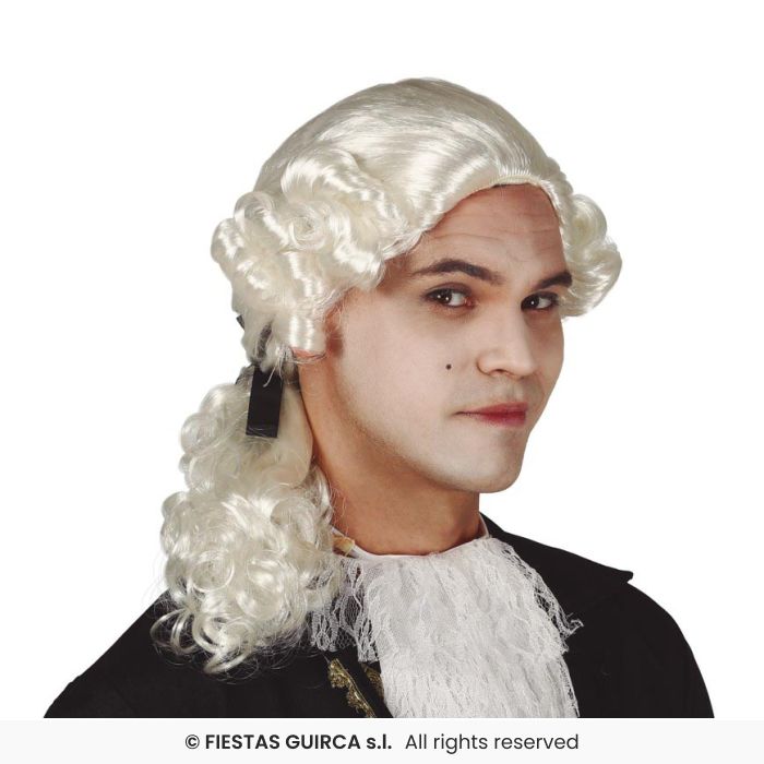 Period Man Wig Mens White Curly Judge Wig Adults Fancy Dress Accessory