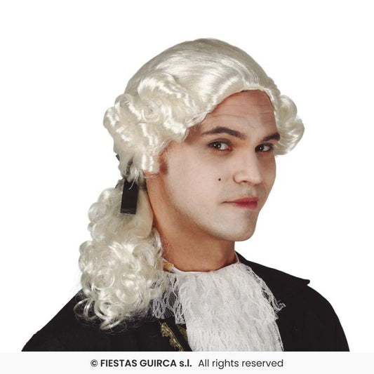 Period Man Wig Mens White Curly Judge Wig Adults Fancy Dress Accessory