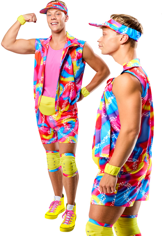 Rollerskate Ken Adult Costume Official Barbie Fancy Dress Outfit Mens Neon 80s 90s