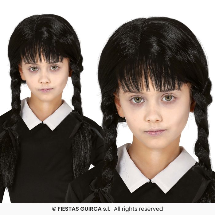 Black Pleated School Girl Wig Creepy Girl Halloween Fancy Dress Kids Wig