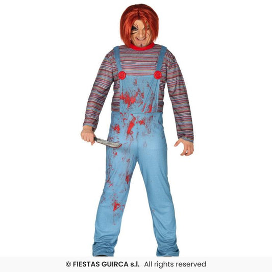 Killer Bad Doll Childs Doll Blue Dungarees Mens Halloween Fancy Dress Costume