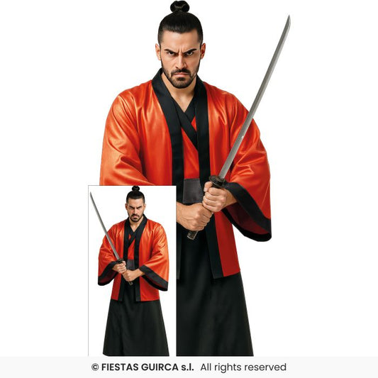 Kimono Man Red Mens Martial Arts Fancy Dress Oriental Costume Adults Fighter