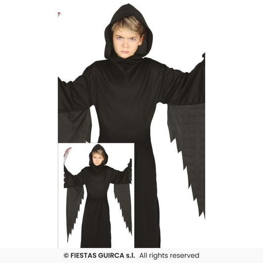 Knife Assassin Grim Reaper Boys Halloween Black Robe Fancy Dress Costume Age 3-12