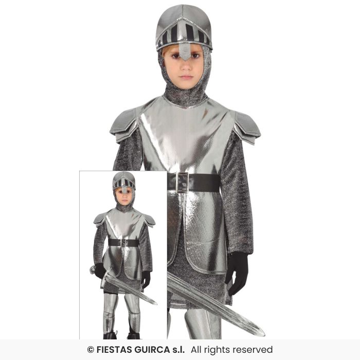 Silver Knight Costume Armed Guard Kids Historical Book Day Fancy Dress Outfit Age 5-12
