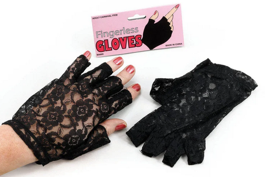 Black Lace Gloves 80s Fancy Dress Accessory 1980s Fingerless
