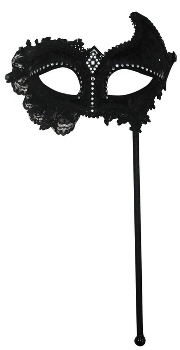 Black Lace Eye Mask On Stick Masquerade Opera Masked Ball Fancy Dress