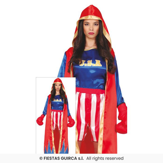 Boxer Ladies Fancy Dress Costume Boxing Sports Outfit Boxers Robe Adults UK 8-18