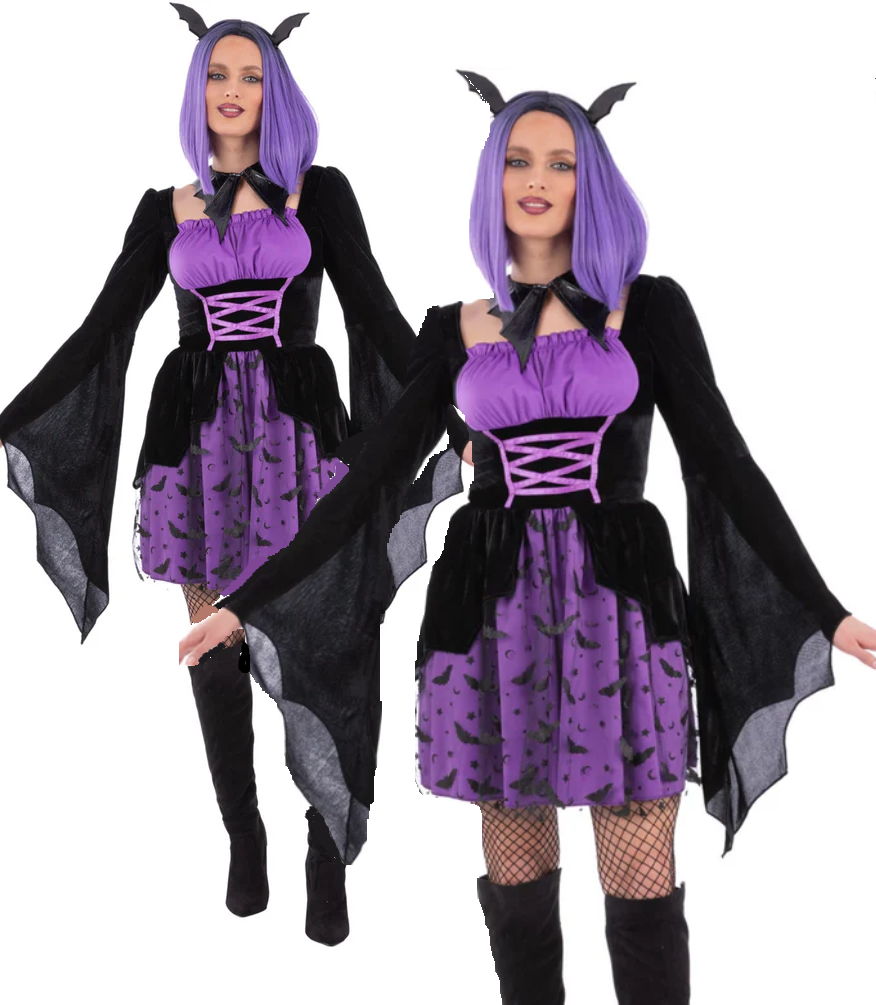 Vampiress Bat Cosplay Costume Ladies Halloween Deluxe Fancy Dress Outfit