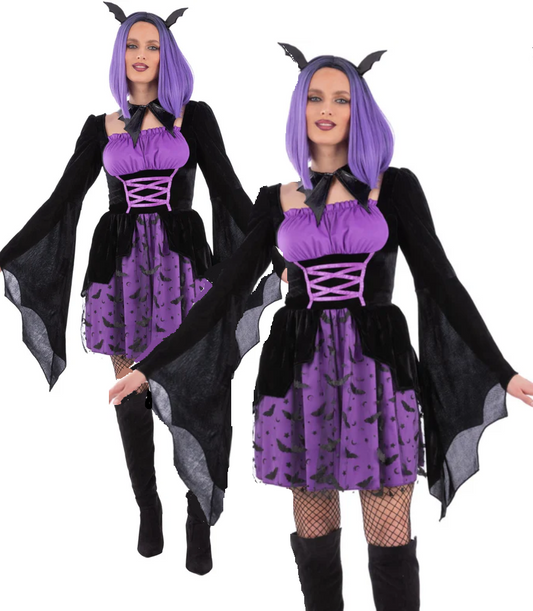 Vampiress Bat Cosplay Costume Ladies Halloween Deluxe Fancy Dress Outfit