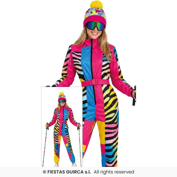 Ladies Ski Suit Adults 90s Skiier Ladies Retro Fancy Dress Costume UK 8-16