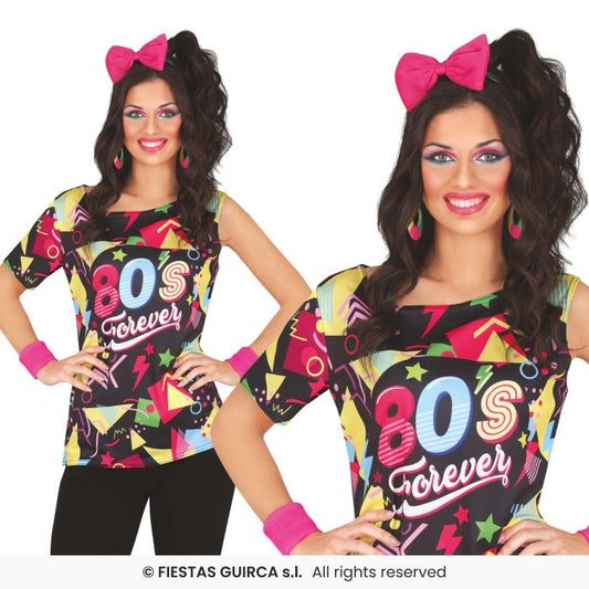 80s Shirt Ladies Fancy Dress Costume 1980s Retro T Shirt Geometric Disco UK 8-16