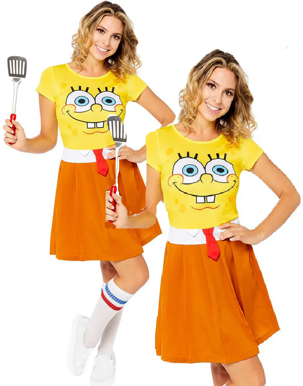 Ladies Spongebob Costume Cartoon Official Fancy Dress Outfit Adults UK 14-16