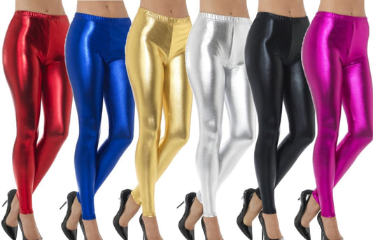 80s Leggings Metallic Trousers Disco Ladies Fancy Dress Costume Accessory