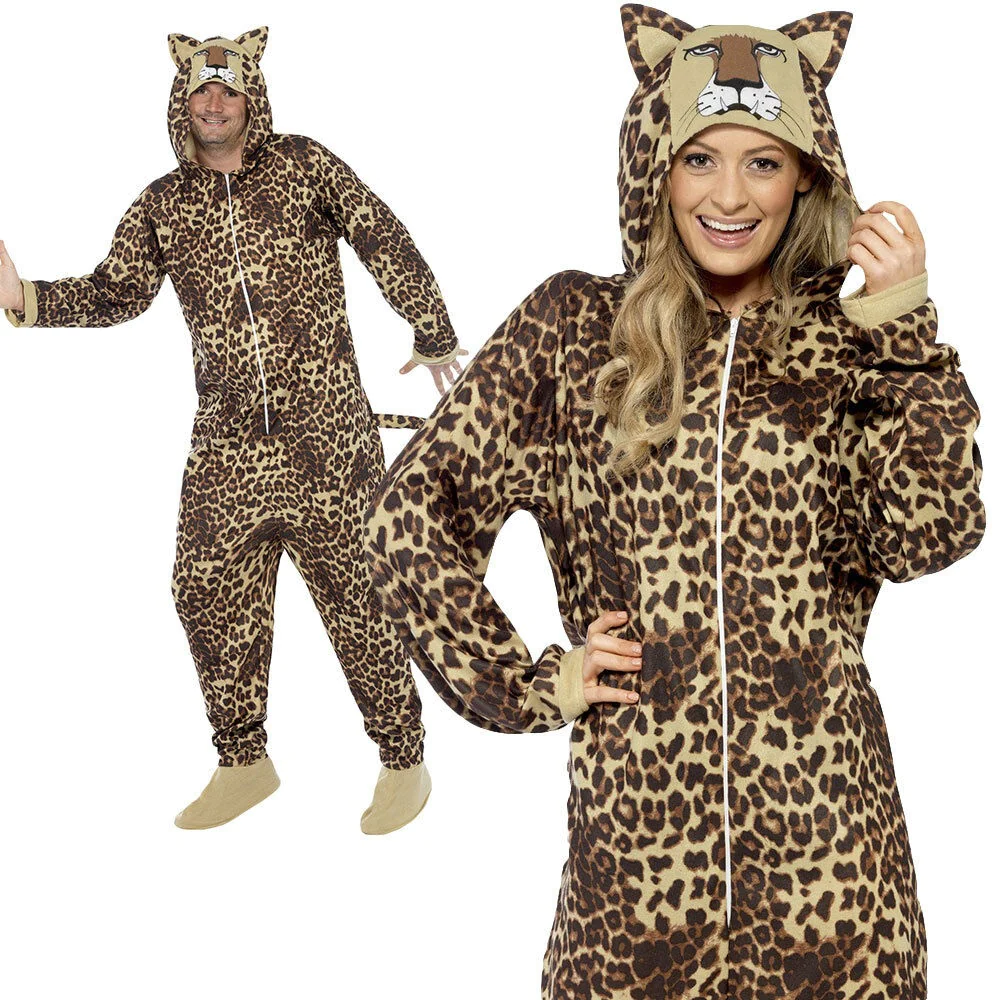 Adult Leopard Jumpsuit Animal Costume Zoo Unisex Cat Fancy Dress Outfit