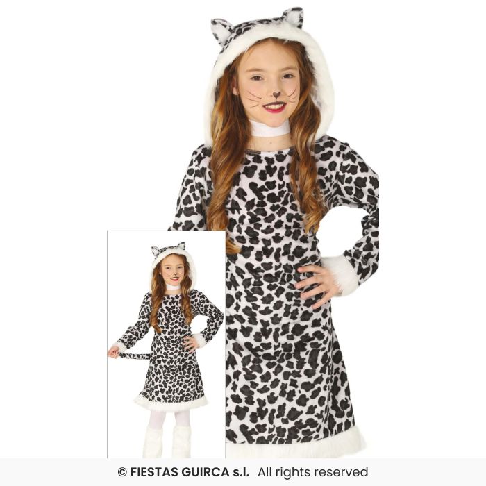 White Leopard Costume Girls Zoo Animal Fancy Dress Outfit Deluxe Kids Age 3-12