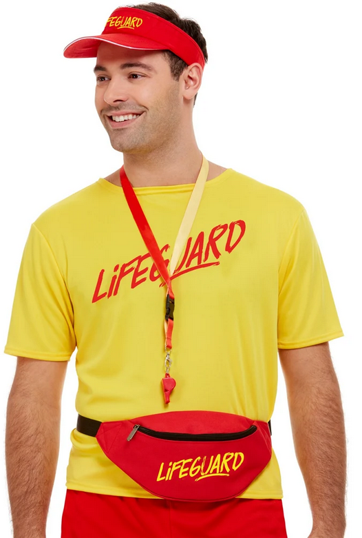 Unisex Lifeguard Accessory Kit Red 80s Beach Watch Adults Fancy Dress Kit