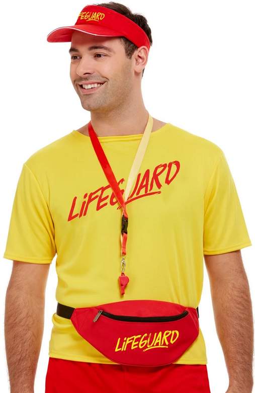 Unisex Lifeguard Accessory Kit Red 80s Beach Watch Adults Fancy Dress Kit