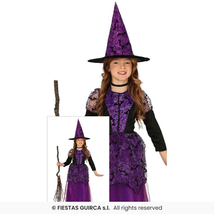 Girls Deluxe Lilac Witch Halloween Witches Fancy Dress Costume Kids Aged 3-12