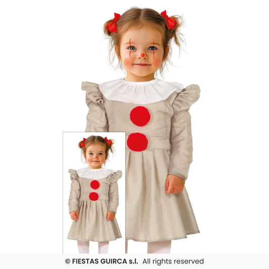Little Clown Costume Scary Grey Clown Toddler Fancy Dress Halloween Outfit Age 1-3