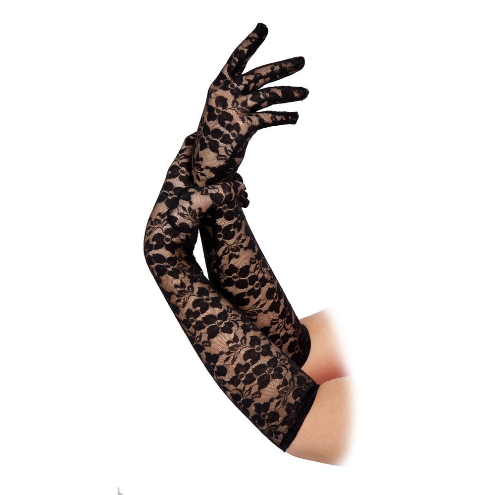 Ladies Long Lace Gloves - BLACK
