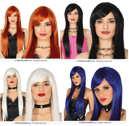 Ladies Long Straight Wig With Fringe Colour Fancy Dress Wig Adults