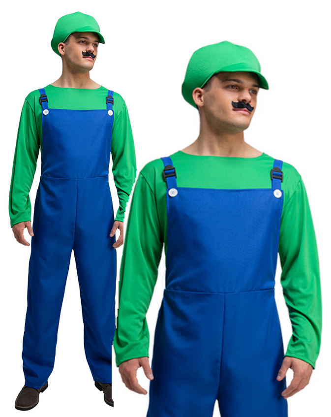 Luigi Workman Plumer Costume Adults Fancy Dress Outfit Mens