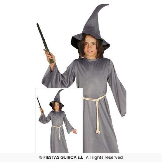 Grey Magician Robe Wizard Kids Halloween Fancy Dress Costume Age 3-12