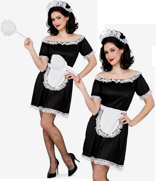 French Maid Costume Black White Waitress Fancy Dress Outfit Sizes 6 to 24