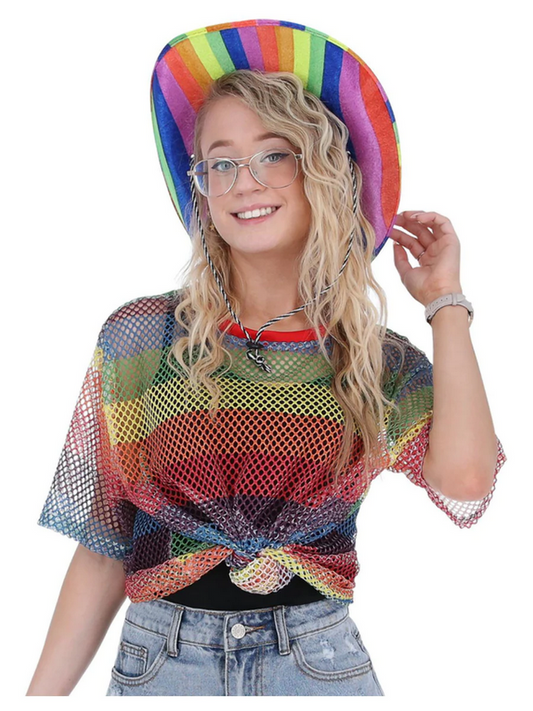 Rainbow Mesh Top Adults Pride Festival Fancy Dress Costume Accessory