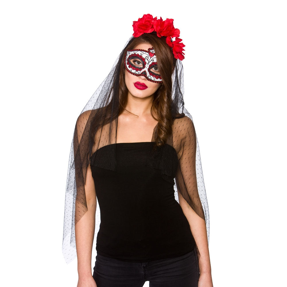Day Of The Dead Accessorys Mask Veil Adults Halloween Fancy Dress Kit