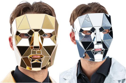 Mirrored AI Robot Mask Metallic Adults Fancy Dress Mask Mens Ladies Halloween