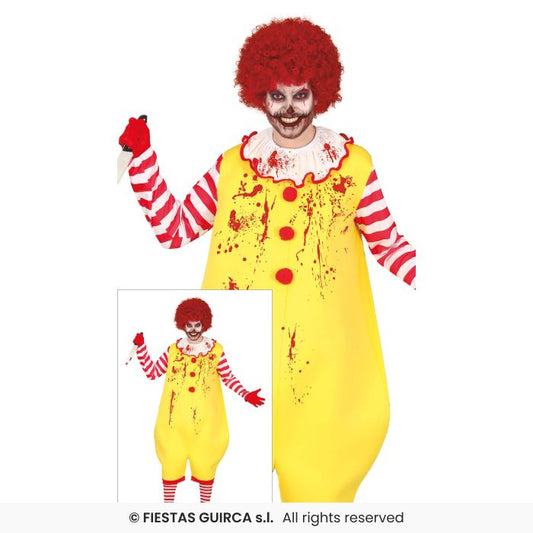 Mens Yellow Burger Clown Halloween Ronald Zombie Clown Fancy Dress Costume Large