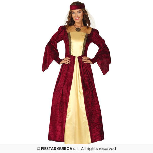 Red Medieval Lady Tudor Maiden Costume Ladies Fancy Dress Outfit UK 10-18