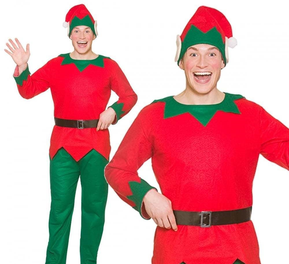 Mens Elf Costume Adult Christmas Fancy Dress Costume Santa Helper Xmas New
