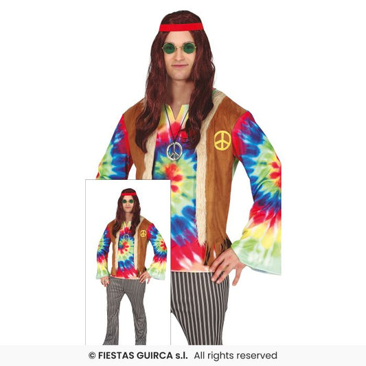 Mens Hippie Costume Retro 60s 70s Hippy Adults Fancy Dress Outfit Peace M-XL