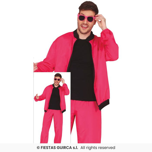 Pink Neon Tracksuit Mens 80s Neon Retro Shellsuit Adults Fancy Dress Costume M-XL