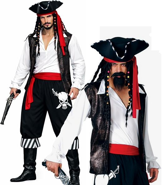 Mens Pirate Costume High Seas Buccaneer Fancy Dress Outfit Adults Pirates S-XL