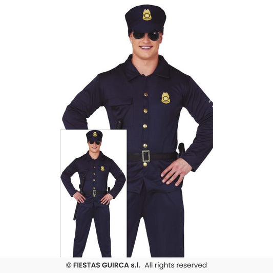 Policeman Police Officer Adults Fancy Dress Costume Mens Cop + Hat S-XL