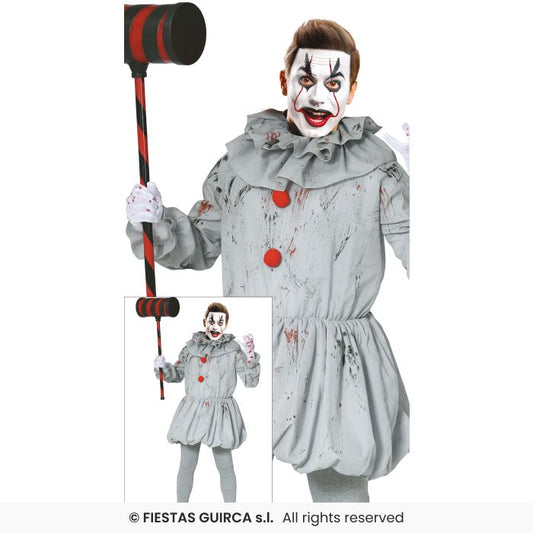 Mens Grey Clown Penny Clown Adults Halloween Fancy Dress Costume S-XL