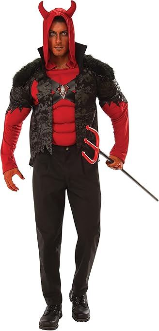 Mens Devil Costume Halloween Satanic Devil Adults Fancy Dress Outfit