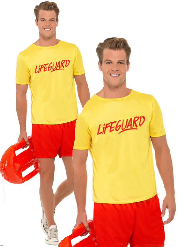 Lifeguard Costume Mens Beach 80s Film Star Fancy Dress Outfit Adults