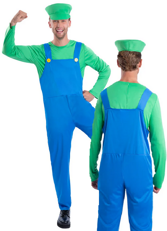 Green Plumber Videogame Character Mens Fancy Dress Costume Adults