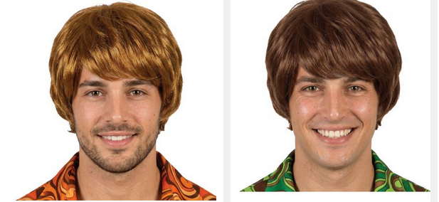 Mens Short Boy Band Wig Adults Fancy Dress Mens Wig Brown 60s 70s