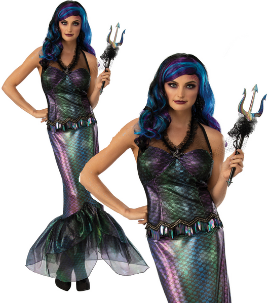 Queen Of The Dark Sea Zombie Mermaid Ladies Halloween Fancy Dress Costume