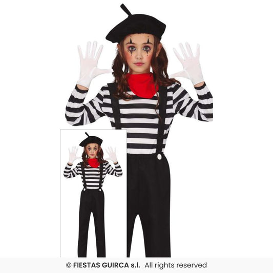 Mime Costume Girls Boys Silent Movie Circus Fancy Dress Outfit Kids Age 3-12